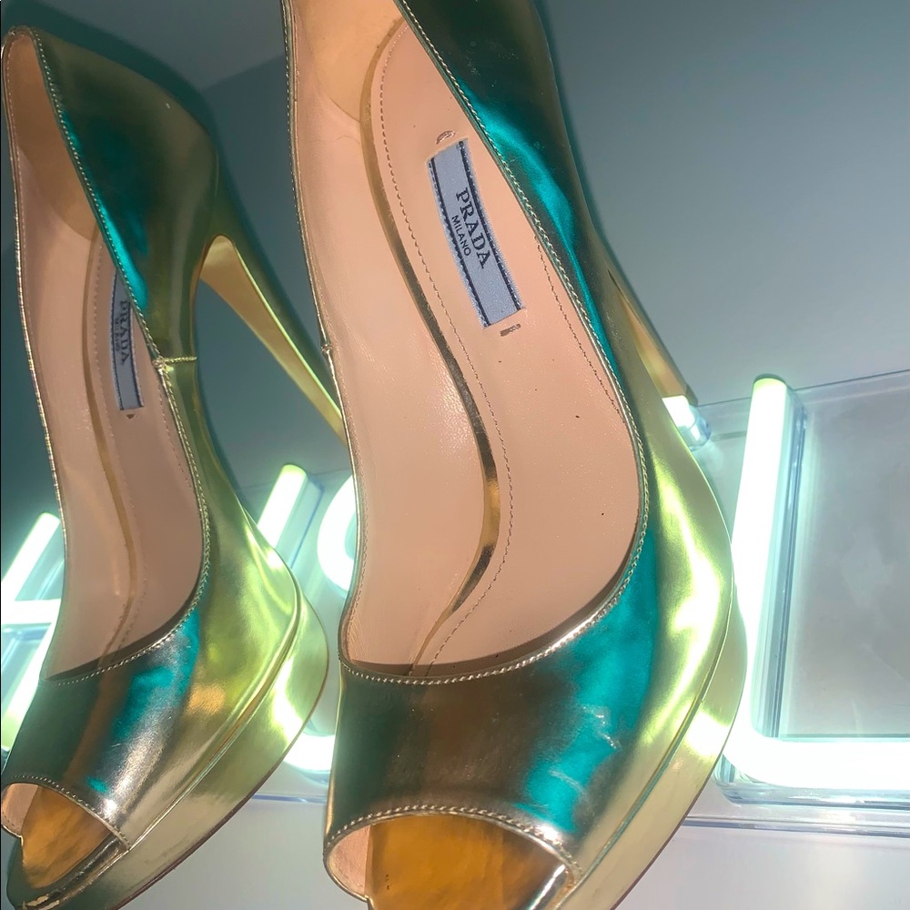 PRADA Authentic Gold Leather Pumps